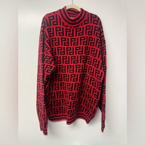 Vintage Phat Dude Red Black Geometric Pattern Sweater 3XL Oversized Y2K Korea N
